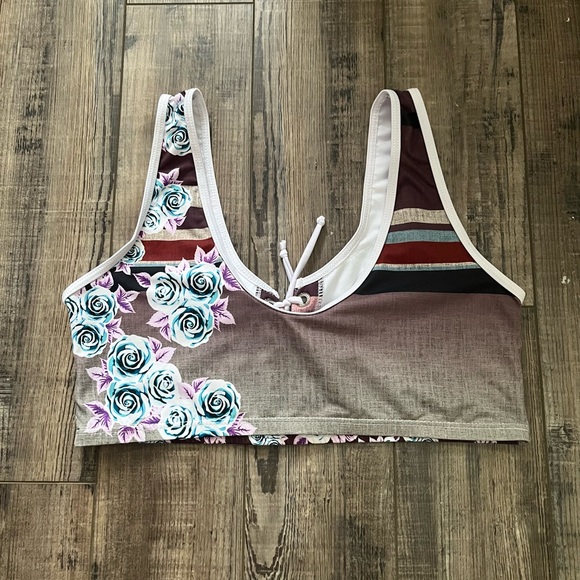 Athletic Swim Top Bikini Flower an Stripe Print with Tie Front XL - Picture 10 of 11